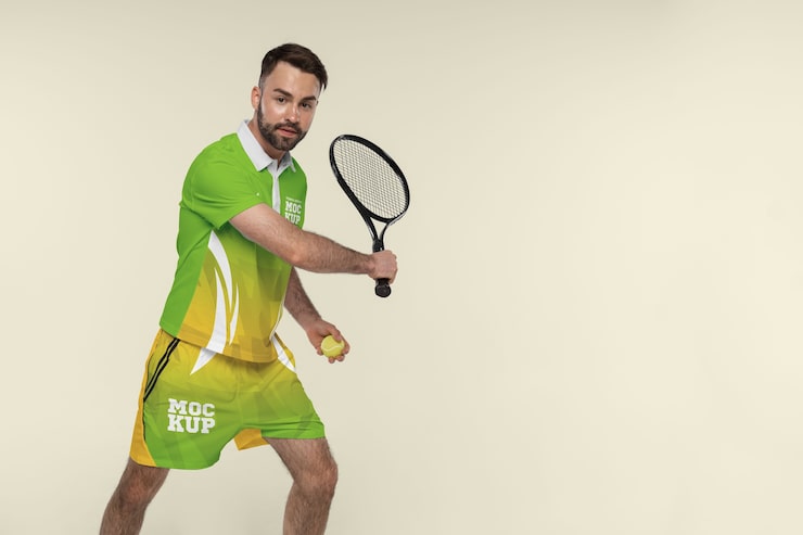 PSD tenis kıyafeti giyen adam mockup