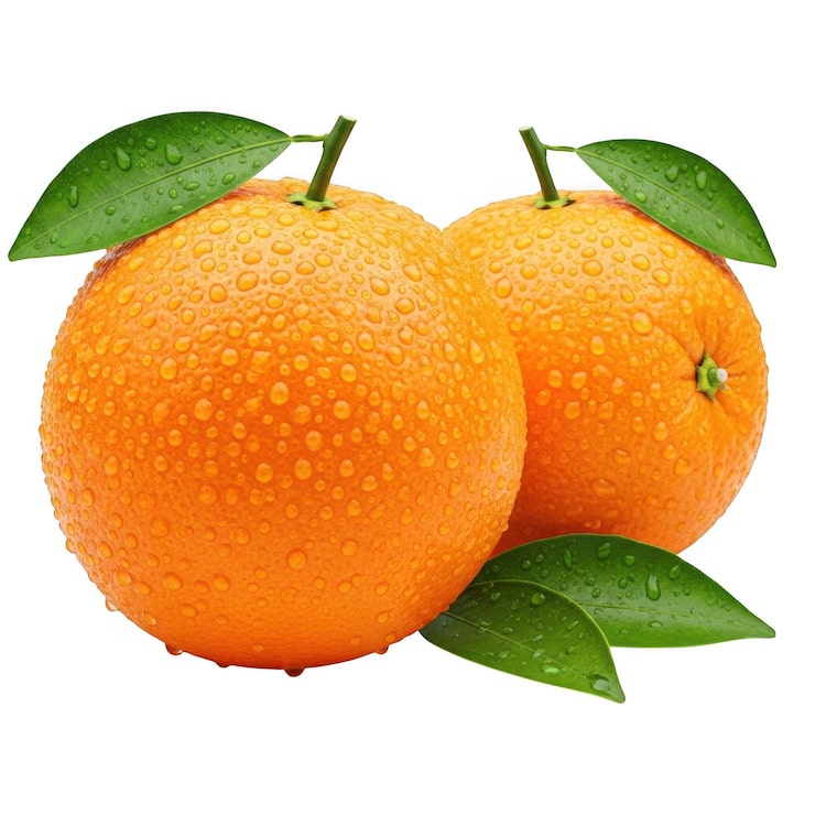 PSD tuoreita appelsiineja vihreillä lehdillä