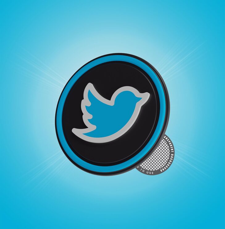 PSD twitter-kuvake 3d-sosiaalisen median kuvake eristetty
