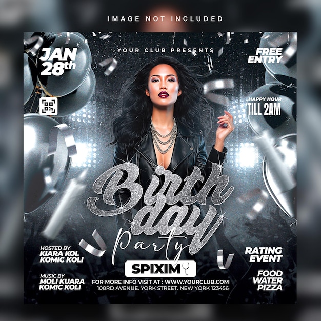 PSD verjaardagsfeest flyer ontwerpsjabloon