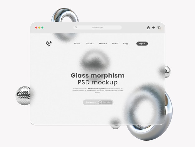 PSD webbrowser interface glas morphisme mockup