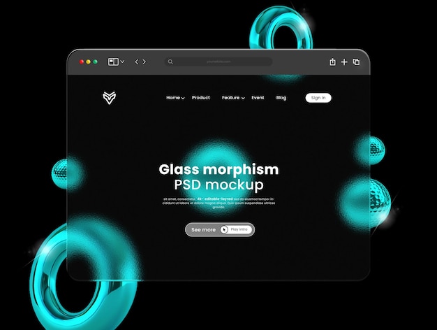 PSD webbrowser interface glas morphisme mockup