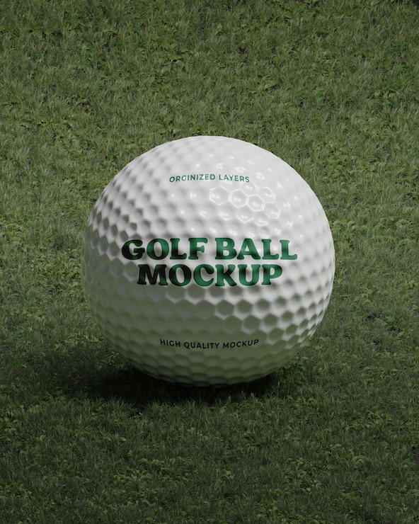 PSD yeşil çim üzerinde golf topu maketi