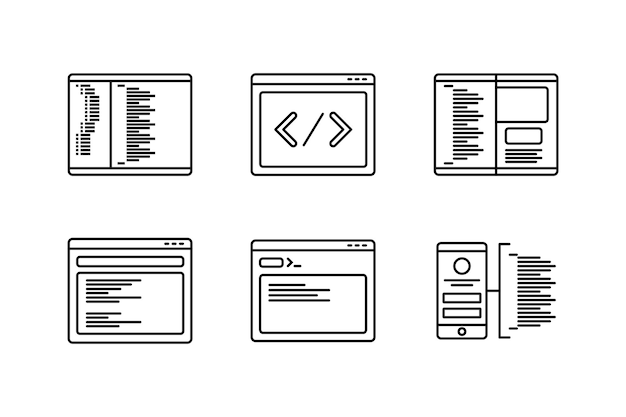 Vector blad met codeerpictogrammen vectorillustratie