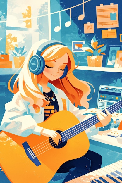 Vector 白人女性音樂家 50多歲 創作音樂