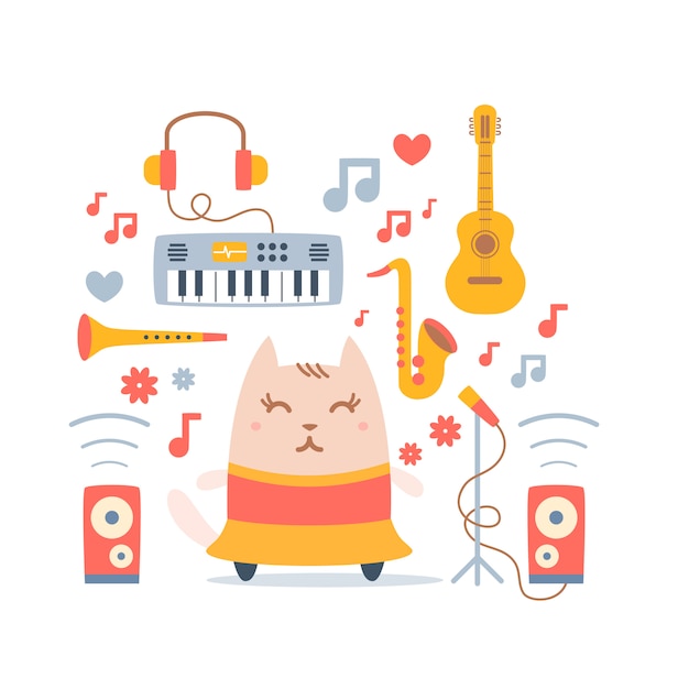 Vector 穿著樂器的貓性舞者