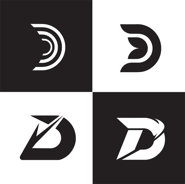 Vector 扁平抽象字母 d logo 和具有矢量模板的首字母组合设计集合