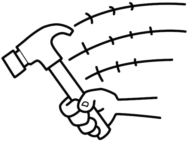 Vector hammering through barriers lijnkunstillustratie