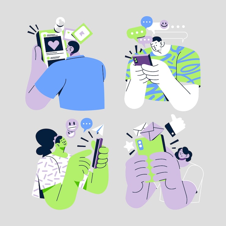 Hand drawn internet addiction collection illustration