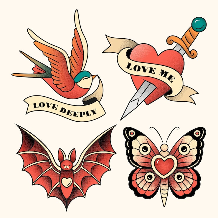 Hand drawn old tattoo collection illustration