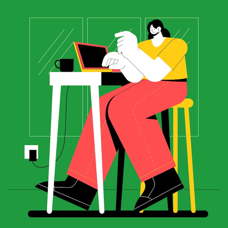 Hand drawn person using laptop illustration