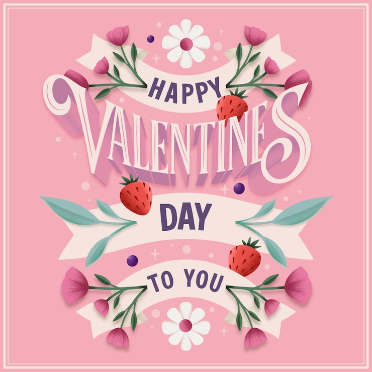 Hand drawn valentines day floral lettering