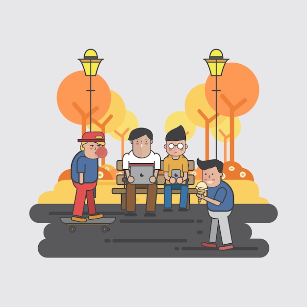 Vector ภาพประกอบกลุ่มเพื่อนในสวนสาธารณะ
