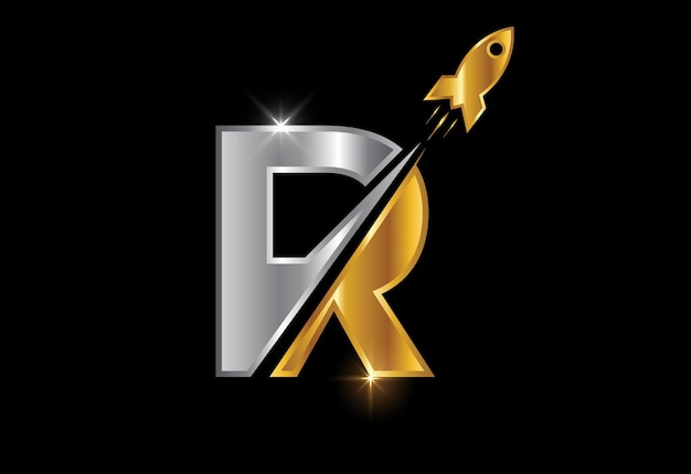 Vector 로켓 로고 디자인이 있는 초기 r 모노그램 문자 알파벳. 로켓 아이콘입니다. 글꼴 엠블럼.