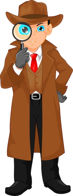 Vector jongen detective kijkt door vergrootglas
