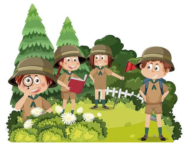 Vector kinderen kamperen in het bos