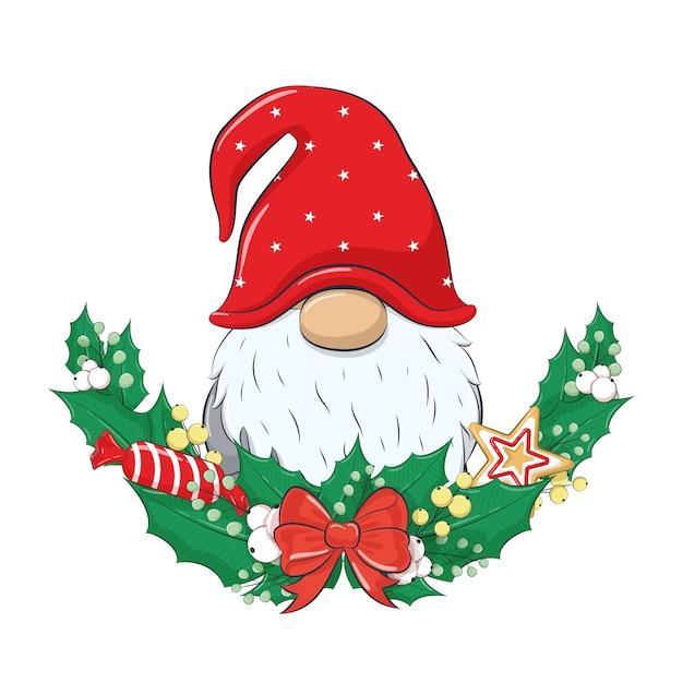 Vector leuke kabouter met kerstkrans.