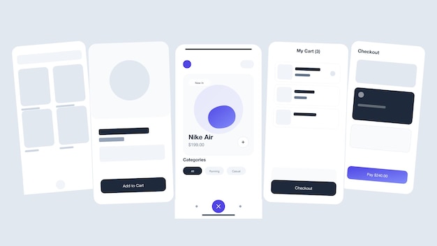 Vector mobiele e-commerce app gebruikersinterfaceflow