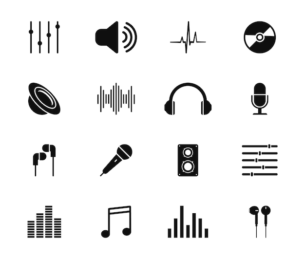 Vector muziek icon set audio iconen microfoon hoofdtelefoon luidspreker equalizer etc