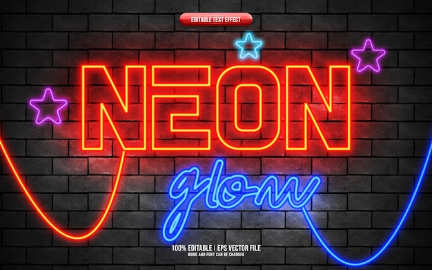 Vector neon glow 3d bewerkbare tekst-effect
