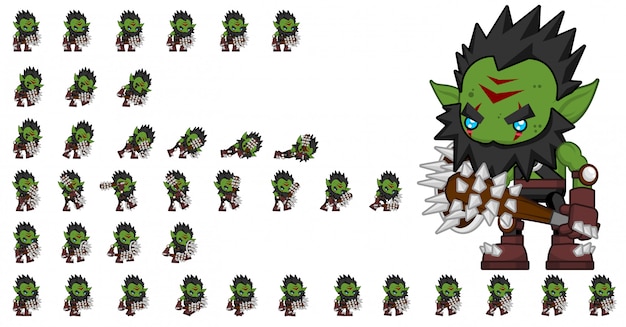 Vector orc warrior game sprites