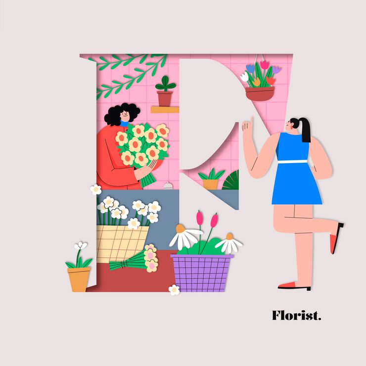 Paper style alphabet f letter illustration