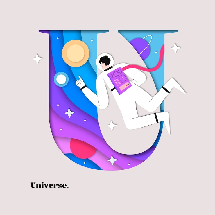 Paper style alphabet u letter illustration