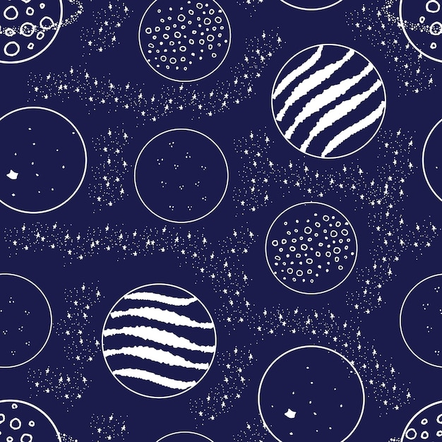Vector 行星和星星无缝图案设计