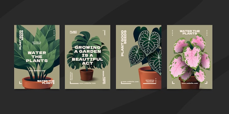 Plants cards in realistic style
