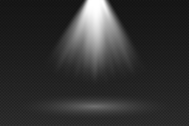 Vector podiumverlichting, witte schijnwerpers, gloeiend ontwerp