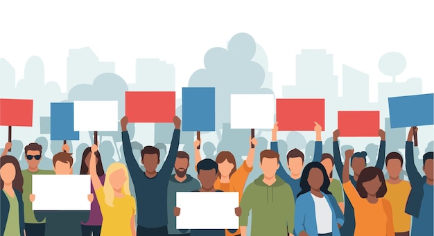 Vector protestmars diverse groep mensen met borden