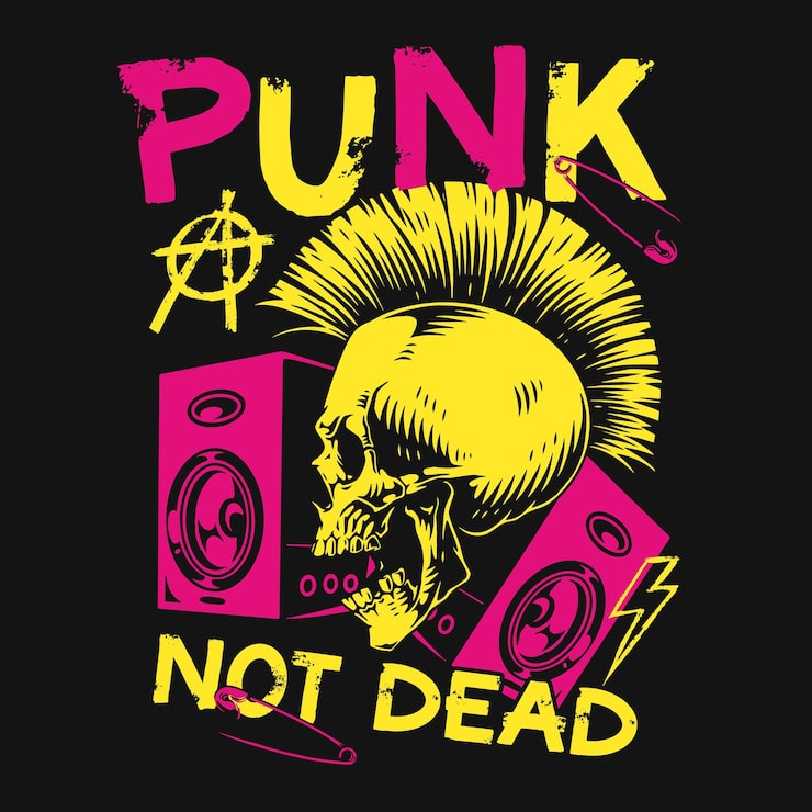 Vector punk art design met een schedel met luidsprekers