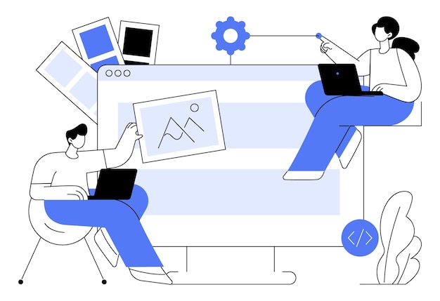 Vector samenwerkende webontwikkeling en contentcreatie abstract concept vectorillustratie