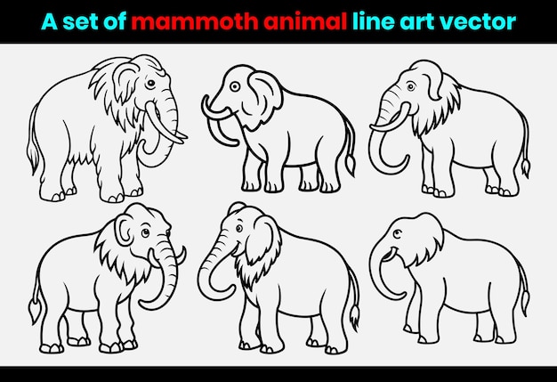 Vector 猛犸象动物线条艺术矢量图集