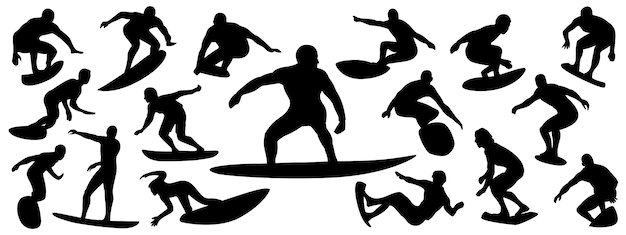 Vector set van surfer silhouet
