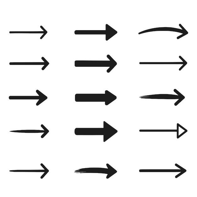 Vector set van zwarte handgetekende pijlen
