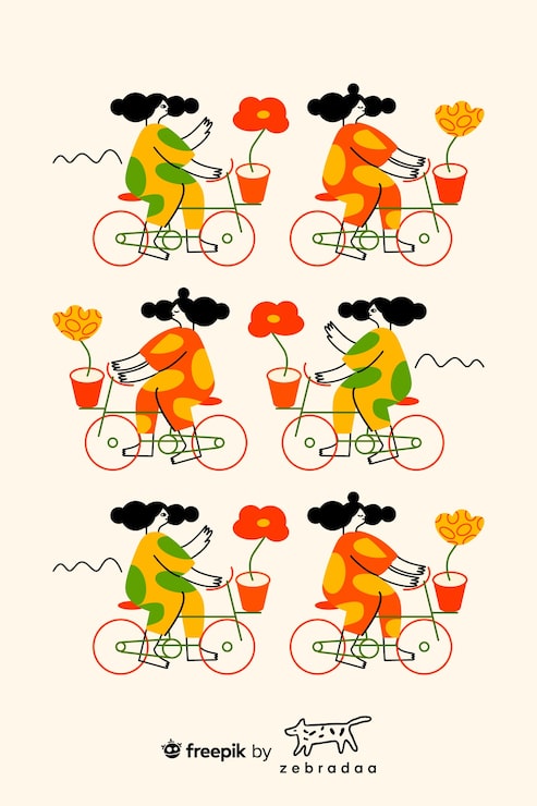Set of women riding bicycles