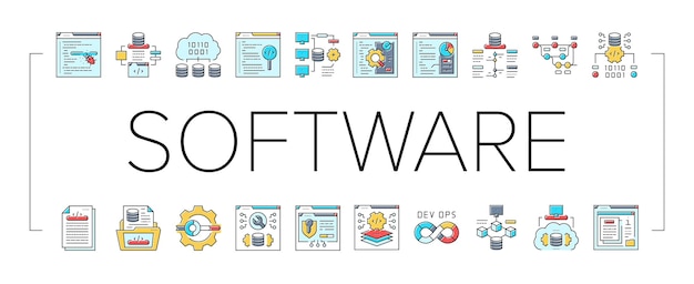 Vector software ingenieur computercode pictogrammen instellen vector
