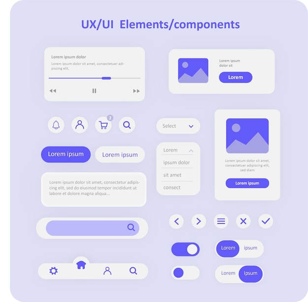 Vector ux 및 ui 요소 구성 요소 파란색과 흰색