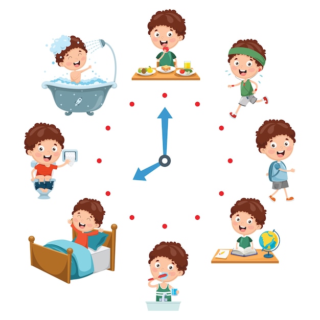 Vector vector illustratie van kinderen dagelijkse routine-activiteiten