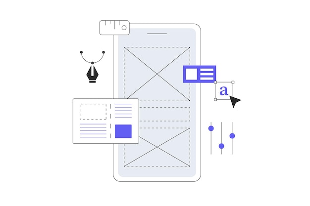 Vector 웹 및 앱 디자인 컨셉, 사용자 인터페이스 ui 및 사용자 경험 ux 콘텐츠 구성 디자이너