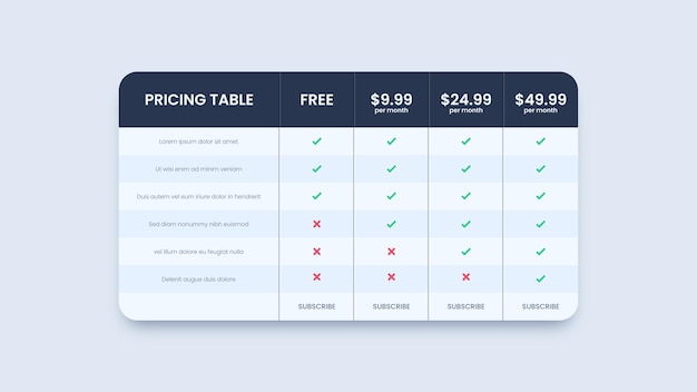 Vector 비즈니스를위한 웹 가격표 디자인