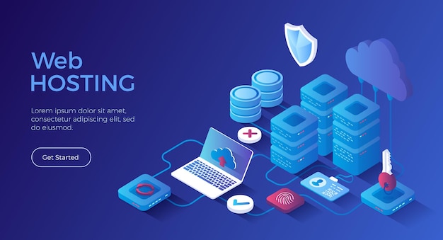 Vector webhosting luide computing opslag database netwerkverbinding hosting servers computer cloud