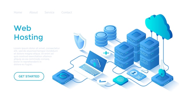 Vector webhosting luide computing opslag database netwerkverbinding hosting servers computer cloud