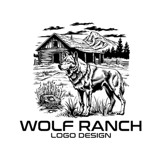 Vector wolf ranch vector logo ontwerp