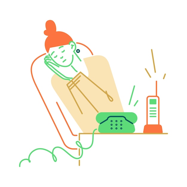 Vector 女人在工作中睡着了