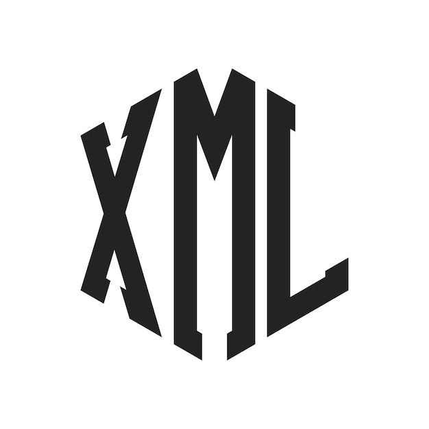 Vector xml logo设计首字母xml使用六边形形状的monogram logo