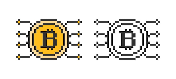 Vektor bitcoin i pixelstil på vit bakgrund