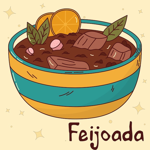 Vektor brasiliansk traditionell mat feijoada vektorillustration i handritad stil