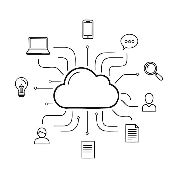 Vektor cloud computing-netværk og digitalt forbindelsesøkosystem
